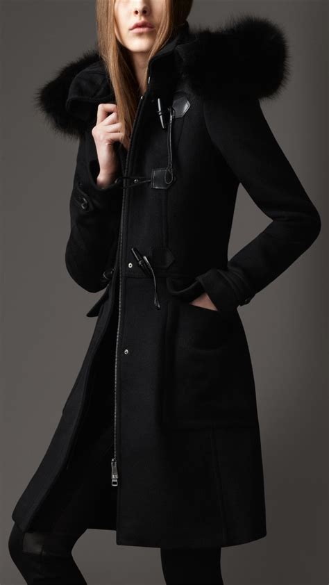 women's burberry coat with fur hood|Burberry plaid wool coat women.